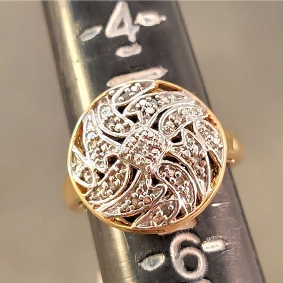 Sterling Ornate Two Tone Diamond Round Ring - Picture 4 of 6